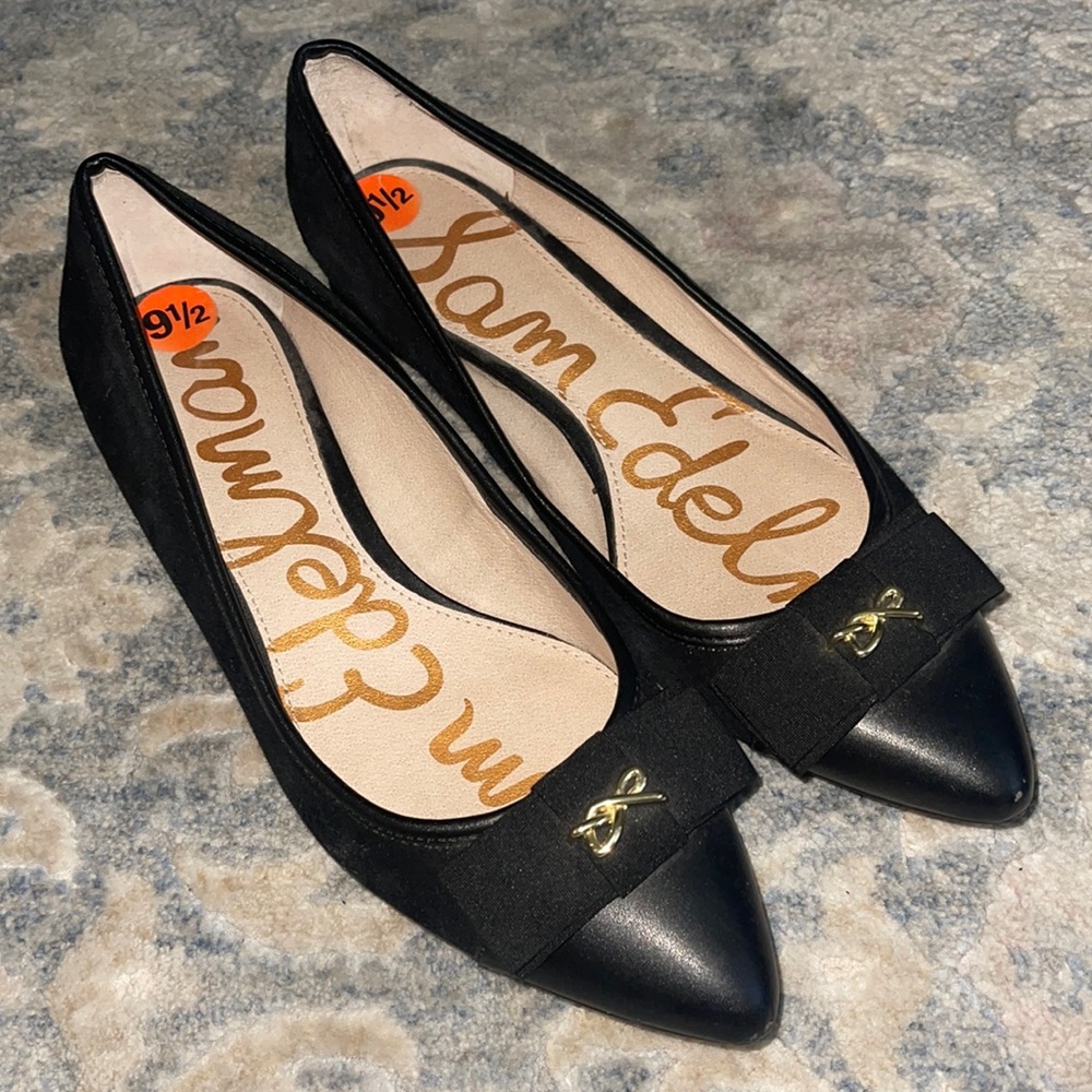 Sam Edelman Lizzy Suede & Leather Pointed Toe Ballet Flat Black 9.5